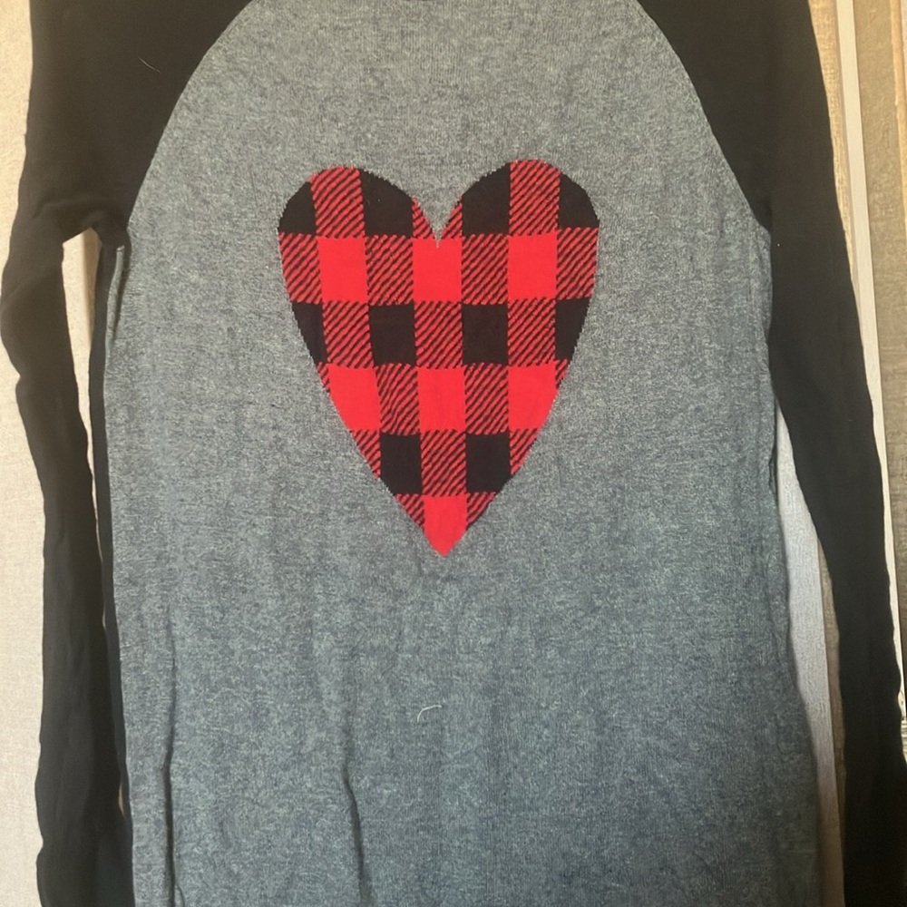 FINAL MARKDOWN Express Black and Gray Dress with Red Heart small - Picture 2 of 5